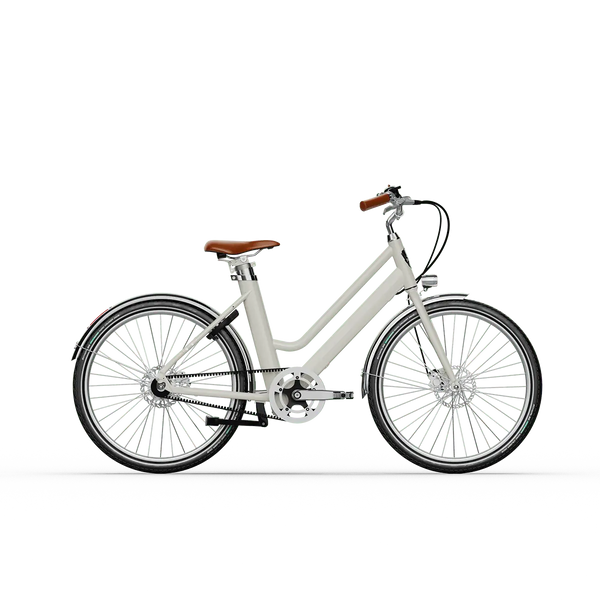 Vélo électrique Bellecour de Voltaire couleur crème : performance et confort exceptionnels. Moteur puissant, autonomie de 70 km, freins hydrauliques. Idéal pour vos déplacements urbains. Disponible chez Velorepar.